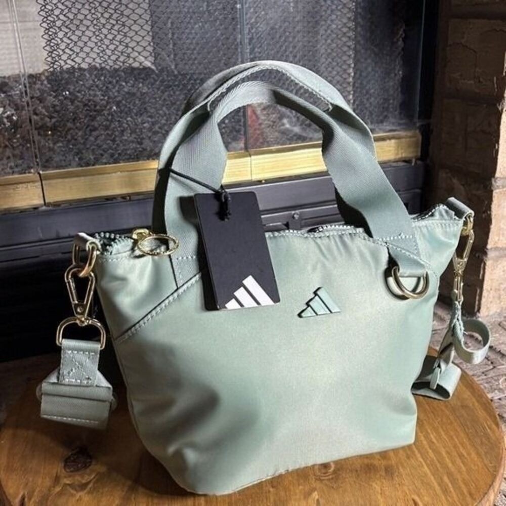 Adidas Mini Tote Premium Mini Tote Silver Green Gold Hardware Crossbody Bag NEW - Picture 5 of 8